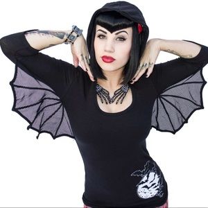 Kreepsville 666 bat batwing shirt hood webbing goth